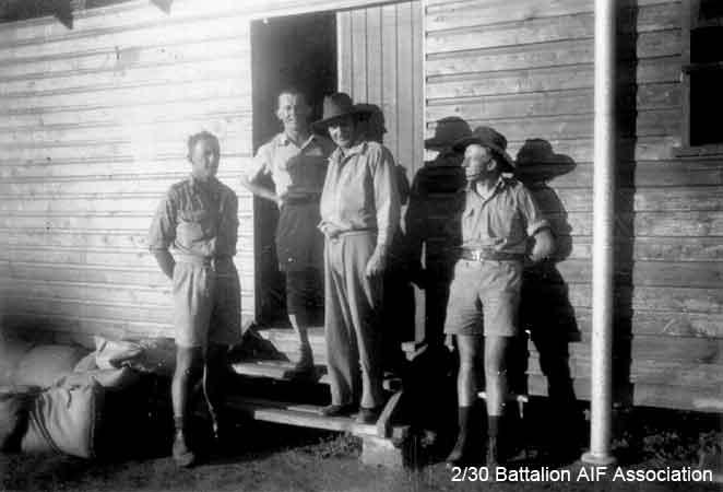 Bathurst Army Camp
At Bathurst Camp in 1941.

Left to right:
1)
2)
3)
4) NX27550 - WILSON, David Royce (Doc), A/Cpl. - A Company, 9 Platoon
