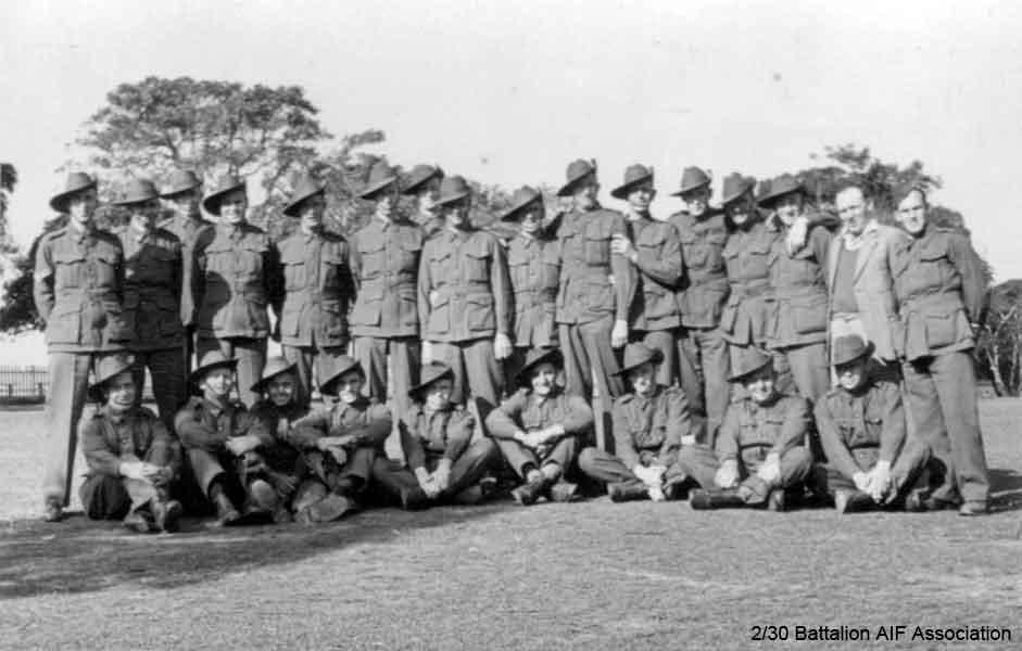 Training Battalion
Identified in  this photo are:

NX30914 - BROWN, Gordon Victor (Doover), Lt. - A Company, O/C 7 Platoon
