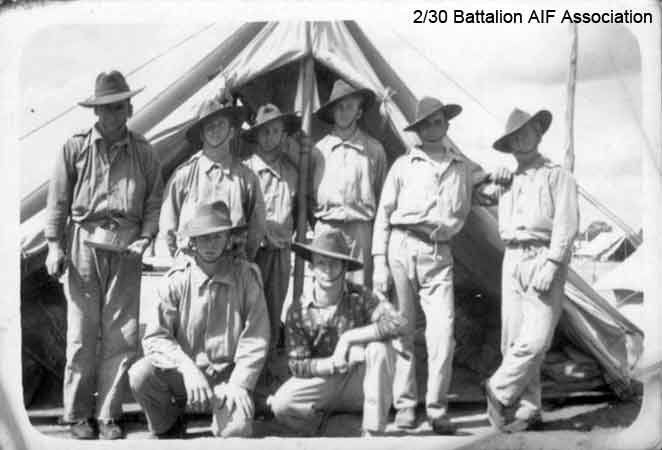 Wallgrove
3 Pioneer Training Battalion, Wallgrove

Left to right:

Back row (standing):
1)
2)
3)
4)
5)
6) NX30642 - TAIT, Francis Earl (Earl), Cpl. - A Company, 9 Platoon

Front row (kneeling)
1)
2)
