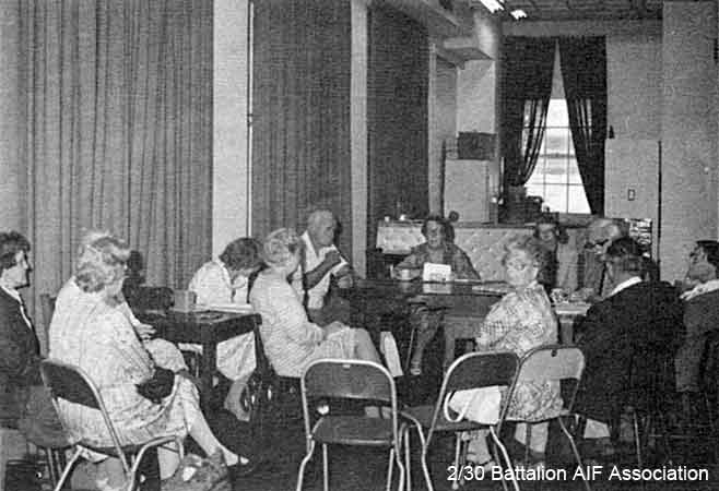 Auxiliary Meeting
Gathering together for an Auxiliary Meeting in NSW Ex-POW Roms at 101 Clarence Street, Sydney.
Keywords: Makan266