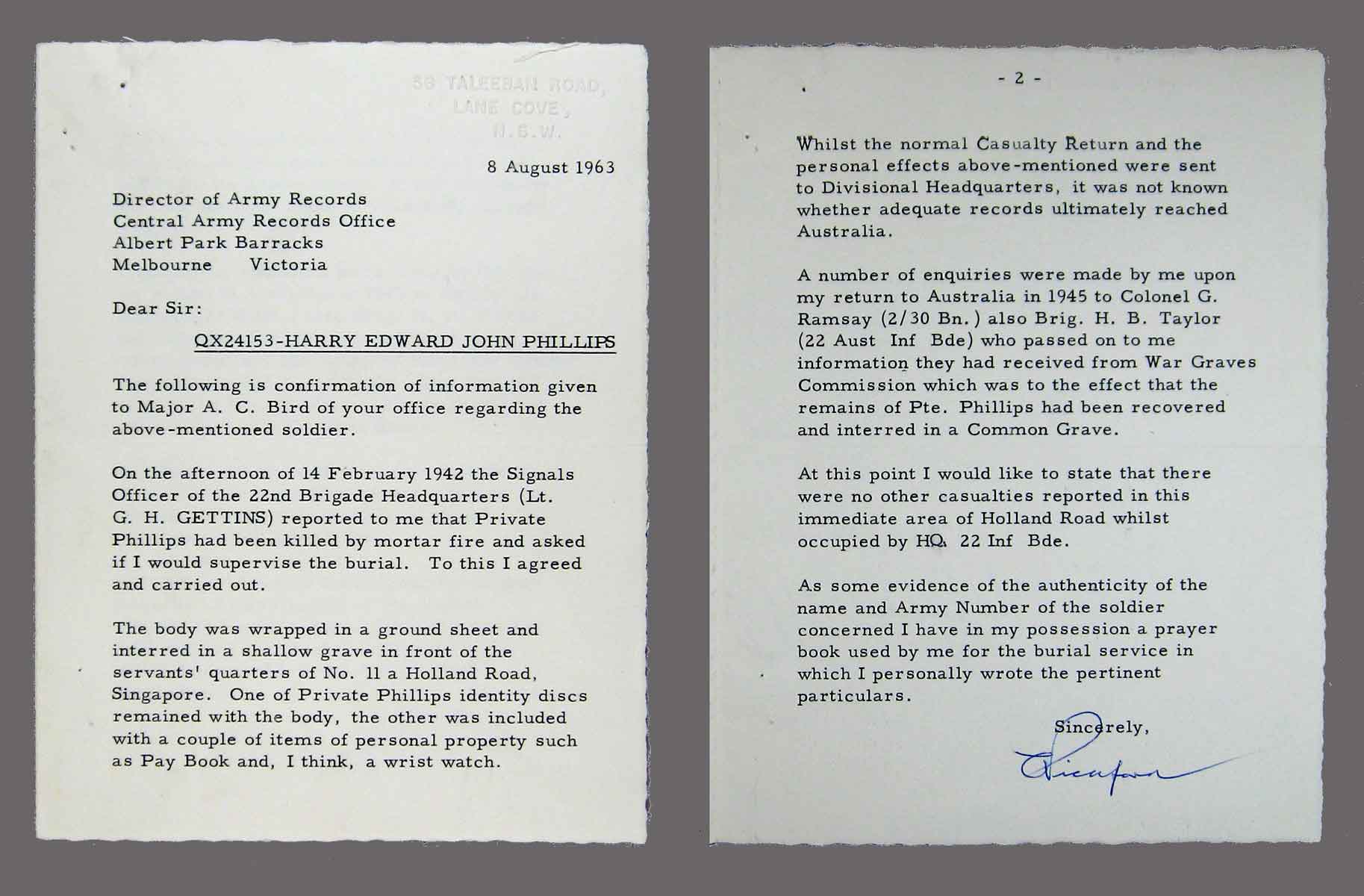 Letter 07 - 8/8/1963
QX24153 - PHILLIPS, Harry Edward John, Pte.
Keywords: 070619_QX24153