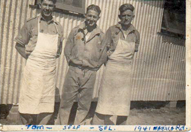 Manilla Road
The caption reads:

"Tom - Self - Sel. 1941 Manilla Rd."

Left to right:

1)
2) NX46979 - VENN, Allan Sydney, Pte. - BHQ, HQ Company Cook
3)
Keywords: 20101103a