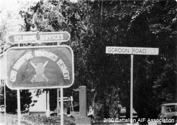 1979 Tour, Day 10
Selarang Barracks 20/1/1979 - entrance to Selarang Barracks. Gordon Road sign indicative of pre-War Unit in residence. Sign of 42nd Singapore Armoured Regiment shows present Unit in residence.
Keywords: Makan248