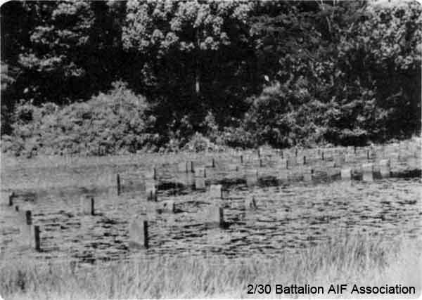 1979 Tour, Day 13
Singapore 23/1/1979 - all that remains of the bridge across the lake before the site of the Japanese shrine, stumps of the piles for the bridge, 1942.

Included in the report of the 2/30 Bn Group Tour to Malaysia and Singapore. See details in [url=http://www.230battalion.org.au/Makan/Issues/Makan248.htm#Day13]Makan 248, Day 13, 23/1/1979.[/url]
Keywords: Makan248