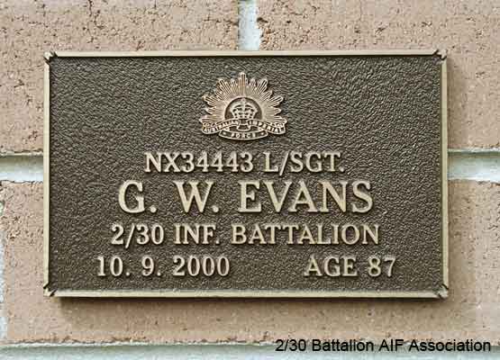 NX34443 - EVANS, Garrett William (Garry), L/Cpl. - A Company, 8 Platoon
View of the bronze plaque erected in the NSW Garden of Remembrance on Wall 57, Row G. The garden is adjacent to Sydney War Cemetery at the Rookwood Necropolis, and is maintained by The Office of Australian War Graves.

The plaques are provided by The Office of Australian War Graves to commemorate eligible veterans who have died post war and whose deaths are accepted as being caused by war service. This form of commemoration is used when there is a private memorial elesewhere, or for some reason, the Office is unable to provide an official memorial at the relevant Cemetery or Crematorium.
