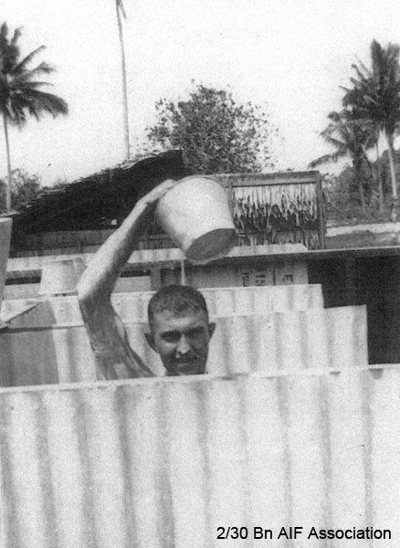 In the shower, Malaya, 1941
NX72575 - CONN, Edward John (Jack), Pte. - HQ Company, Signals Platoon
Keywords: NX72575