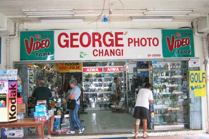 Changi Village
The Changi George photo shop at Changi Village, Singapore which was named after George ASPINALL, a member of the 2/30 Battalion.

NX37745 - ASPINALL, George Henry (Changi), Pte. - HQ Company, Transport Platoon

